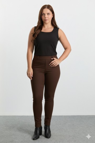 Büyük Beden Dar Paça Cep Kenarı Taşlı Örme Pantolon