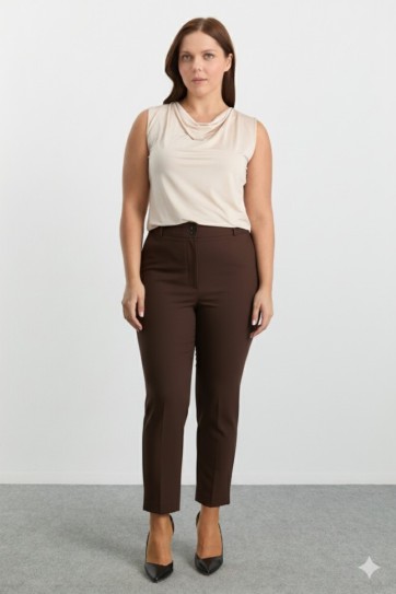 Büyük Beden Paça Arkası Uzun Fermuarlı Pantolon