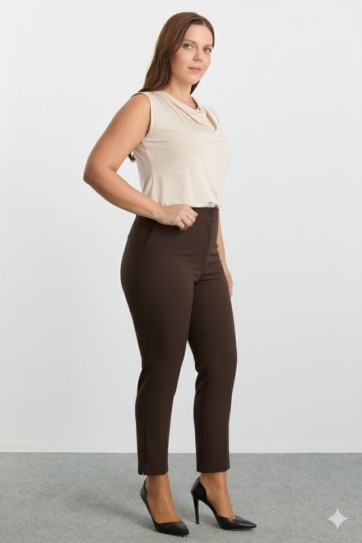 Büyük Beden Paça Arkası Uzun Fermuarlı Pantolon