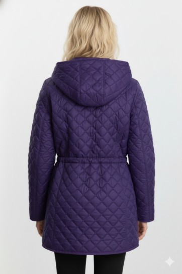 Beli Bağlamalı Kapüşonlu Kapitone Mont