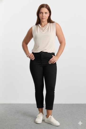 Büyük Beden Paçası Taşlı Kot Pantolon