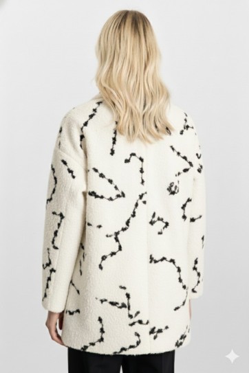 Şömizye Yaka Kendinden Desen Dıştan Cep Kaban