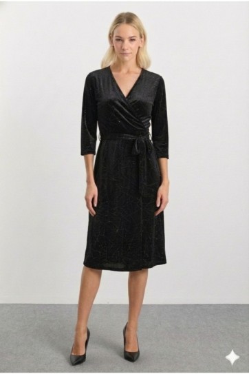 Kruvaze Simli Truvakar Kol Elbise