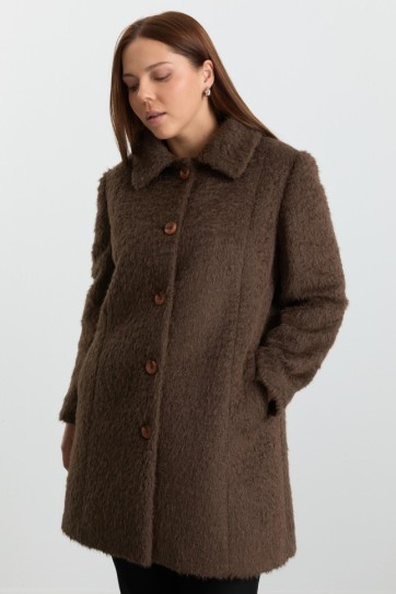 Büyük Beden Şömizye Yaka Tüylü Kaban