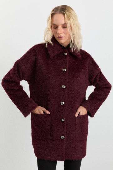 Şömizye Yaka Dıştan Cep Tüylü Kaban