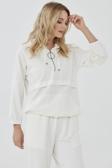 Yakası Fermuarlı Kanguru Cep Bluz