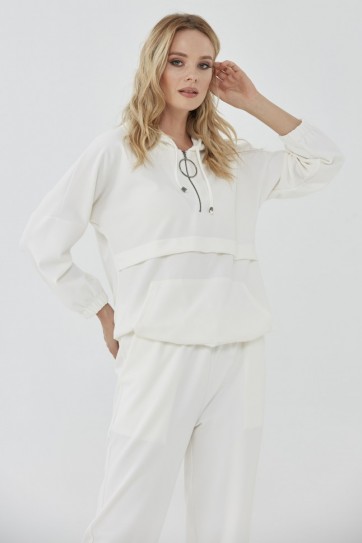 Yakası Fermuarlı Kanguru Cep Bluz