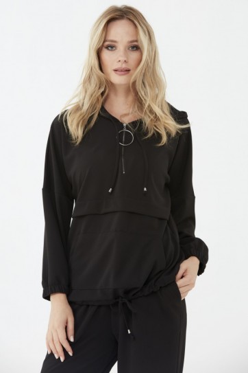 Yakası Fermuarlı Kanguru Cep Bluz