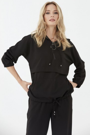 Yakası Fermuarlı Kanguru Cep Bluz