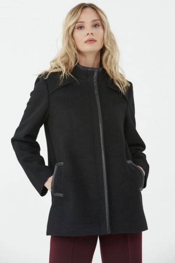 Dik Yaka Robalı Deri Biyeli Kaban