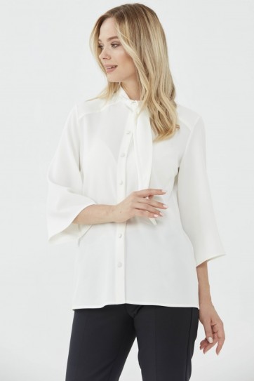 Yakası Kravatlı Geniş Kol Bluz