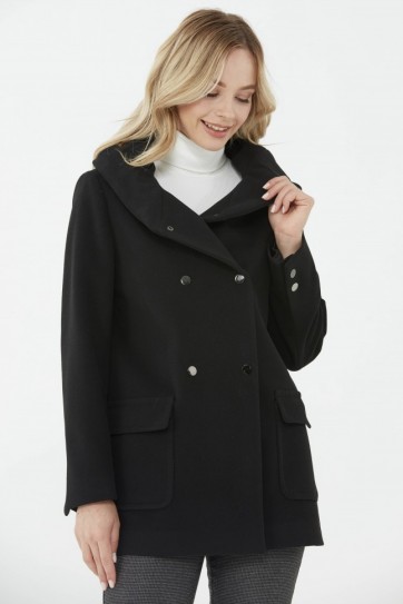 Kruvaze Kendinden Kapüşonlu Kaban