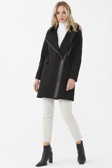 Kruvaze Fermuarlı Kürklü Kaban