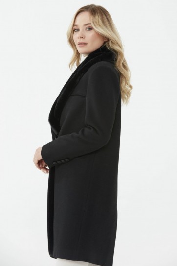 Yakası Kürklü Deri Kombinli Kaban