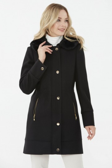 Kapüşonu Kürklü Beli Büzgülü Kaban