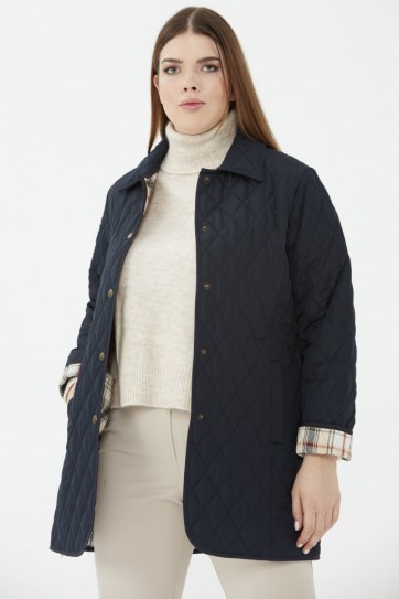 Büyük Beden İçi Ekose Kapitone Mont