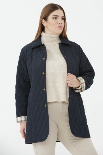 Büyük Beden İçi Ekose Kapitone Mont