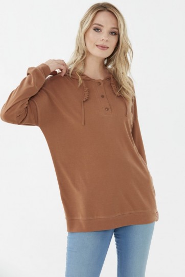 İpleri Örgülü Kapüşonlu Bluz