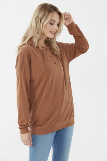 İpleri Örgülü Kapüşonlu Bluz