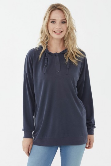 İpleri Örgülü Kapüşonlu Bluz