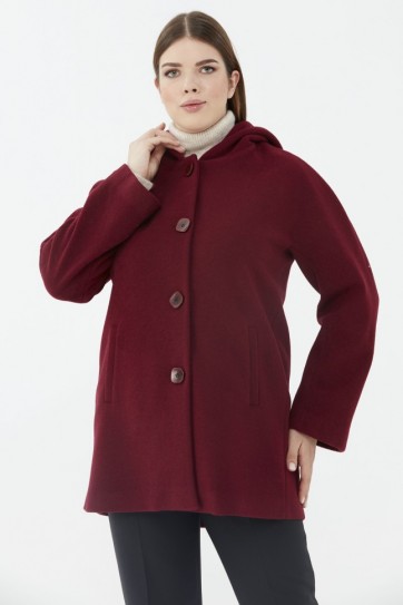 Büyük Beden Kapüşonlu Düşük Kol Kaban