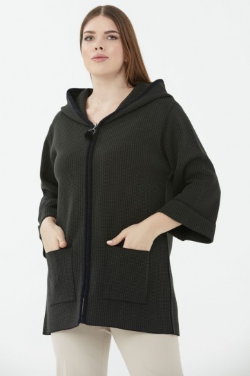 Büyük Beden Kendinden Kapüşonlu Hırka