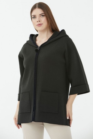 Büyük Beden Kendinden Kapüşonlu Hırka