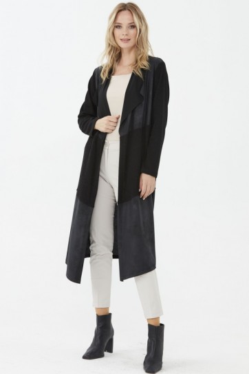 Deri Kombinli Uzun Triko Hırka