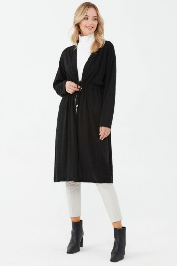 Beli Büzgülü Uzun Triko Hırka