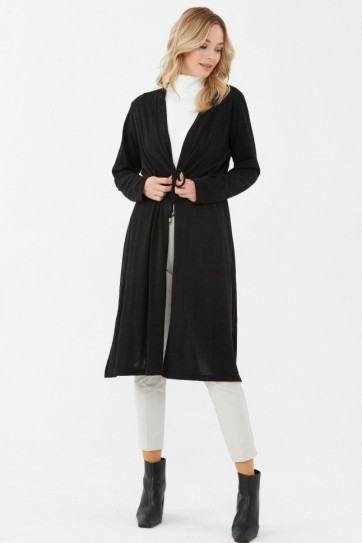 Beli Büzgülü Uzun Triko Hırka