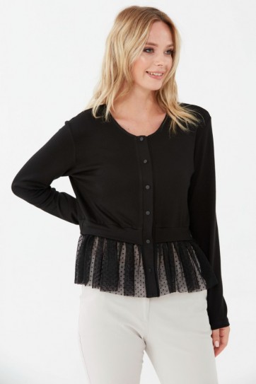 Etek ucu Tül Kombinli Triko Hırka