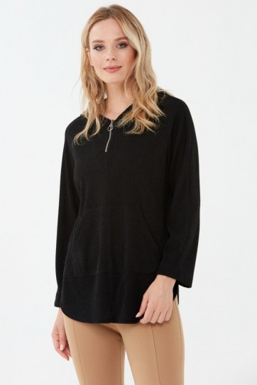 Kanguru Cep Yakası Fermuarlı Bluz