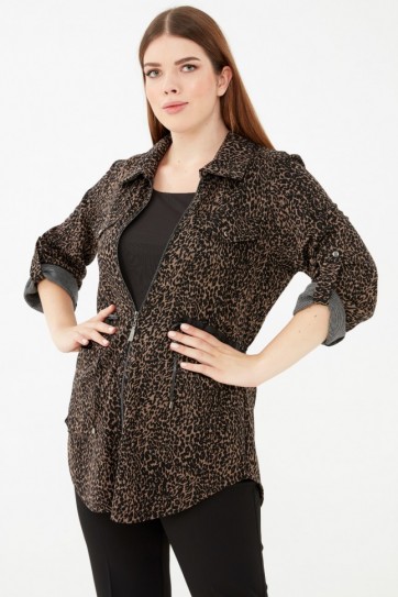 Büyük Beden Beli Büzgülü Leopar Hırka