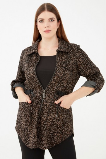 Büyük Beden Beli Büzgülü Leopar Hırka