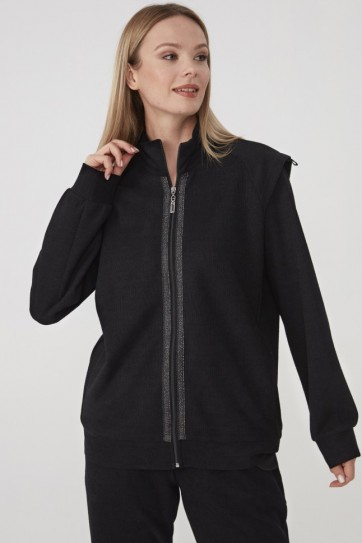 Dik Yaka Şerit Aksesuarlı Ceket