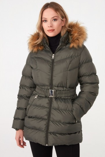 Beli Lastik Kemerli Kapüşonlu Mont