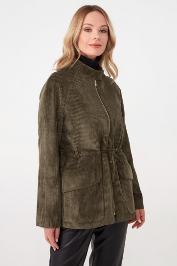 Dik Yaka Beli Büzgülü Kadife Ceket