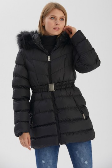 Beli Lastik Kemerli Kapüşonlu Mont