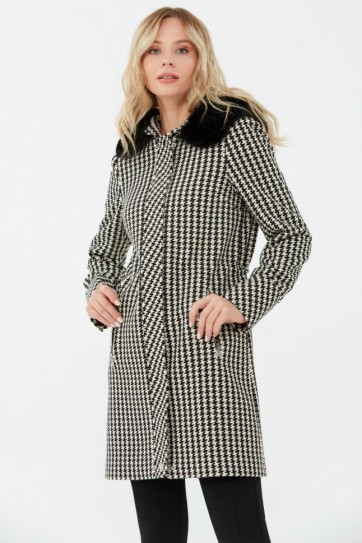 Kapüşonu Kürklü Kazayağı Fermuarlı Kaban