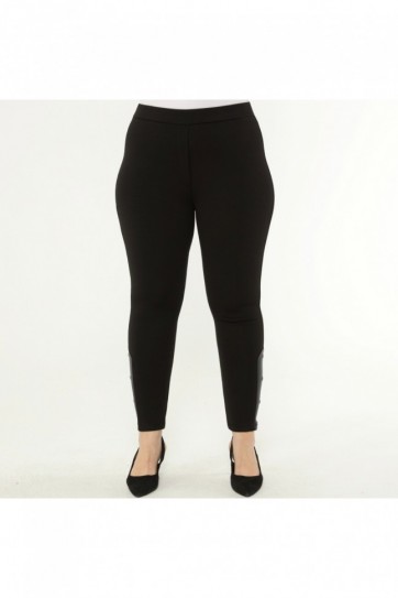 Büyük Beden Paçası Derili Düğmeli Pantolon