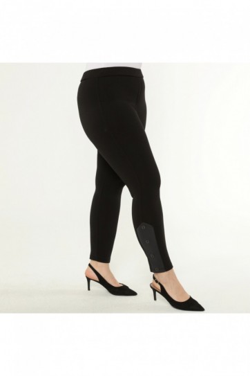 Büyük Beden Paçası Derili Düğmeli Pantolon