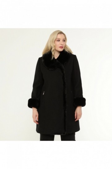 Büyük Beden Kürk Kombinli Kruvaze Kaban