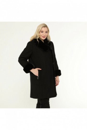 Büyük Beden Kürk Kombinli Kruvaze Kaban