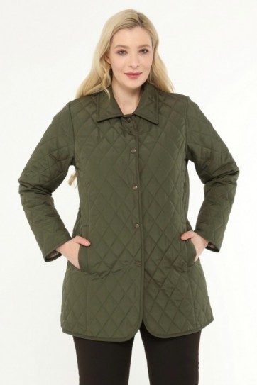 Büyük Beden İçi Ekose Kapitone Mont