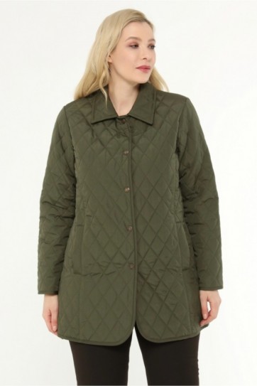 Büyük Beden İçi Ekose Kapitone Mont