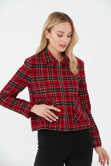 Önü Fermuarlı Ekose Ceket