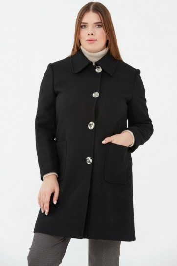 Büyük Beden Şömizye Yaka Dıştan Cep Kaban