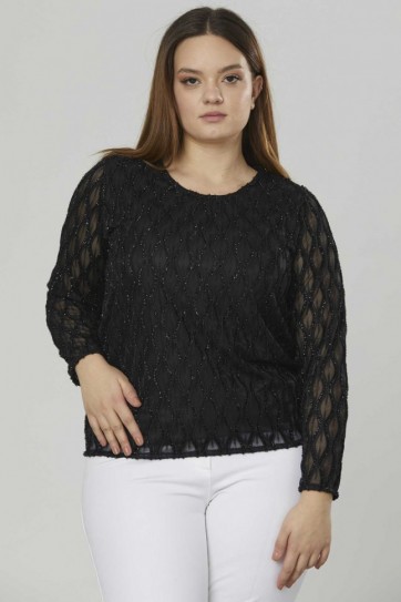 Büyük Beden Uzun Kol Simli Bluz