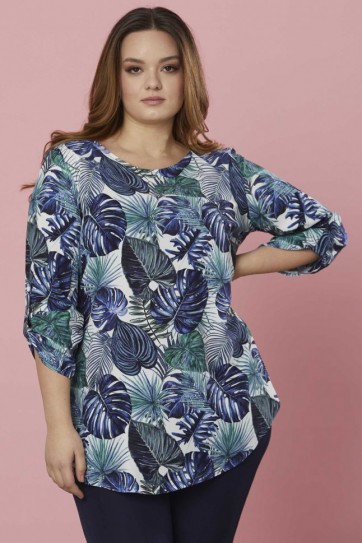Büyük Beden Yanları Yırtmaçlı Palmiyeli Bluz