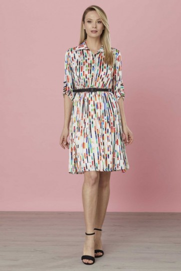 Gömlek Yaka Kemerli Emprime Elbise